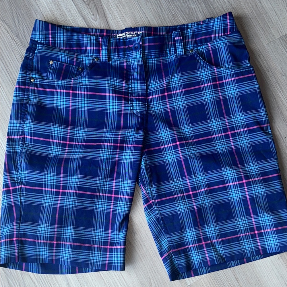 Nike Golf Women's Tour Performance Plaid Shorts 6 Blue Athletic Walking Preppy